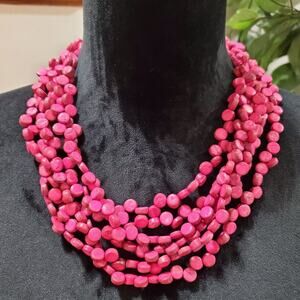 Women's Red Multilayer Round Beaded Pearl Chunky Fashion Jewelry Necklace